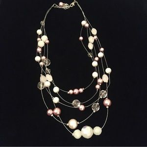 Vintage Pink and White Floating Beads Necklace